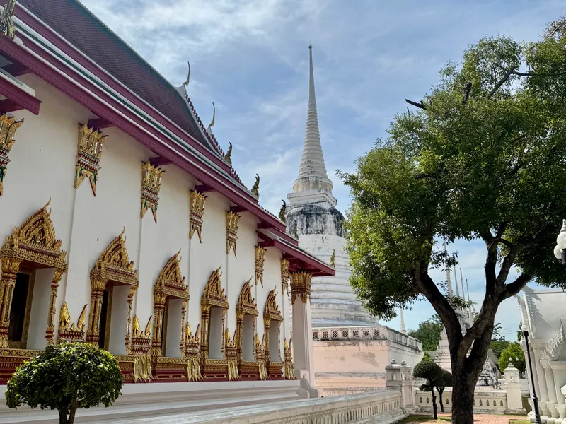 Historic temple architecture surrounded by green trees in Ayutthaya